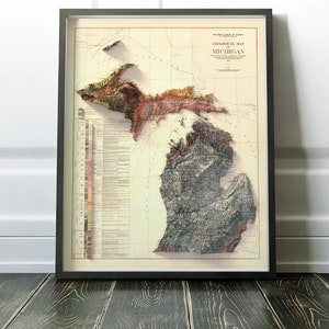 Mappa geologica del Michigan (1916) - Decorazione murale - Topografia - Stampa artistica - Regalo unico