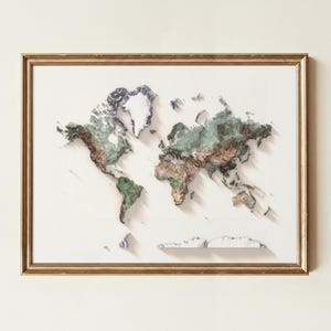Mapa topográfico natural detallado del mundo, póster para pared, decoración de viajes imagen 1