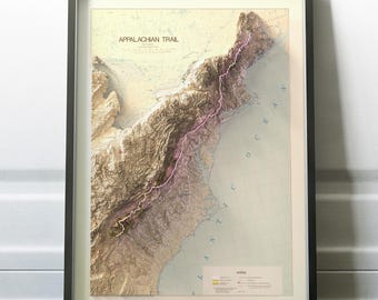 The Appalachian Trail-kaart 1981 - neon - vintage wandelkaart met modern topografisch herontwerp