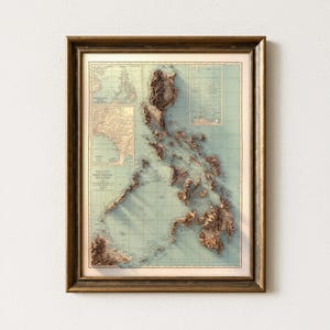 Vintage Landkarte der Philippinen mit 3D Effekt (1924) - Topographischer Reliefdruck - Vintage Island Geographie Kunst