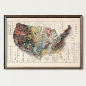 Geological Map of the United States: Vintage Wall Art Decor - Topographic Art Print - Map Gift
