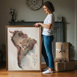 Impresión de mapa en relieve vintage de la geología de Sudamérica (1950) - Decoración de pared de estilo vintage - Impresión artística de mapa topográfico