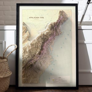 Appalachian trail map print, framed wall map poster in high resolution. Unique gift idea for travellers, gift idea.