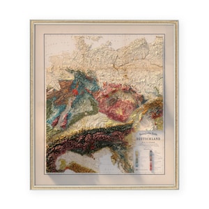 Mapa geológico antiguo de Alemania (1869) - Impresión topográfica