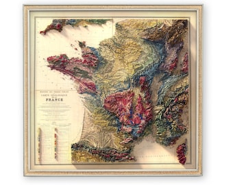 Geological Map of France: Topographic Elevation Art Print