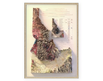 Mapa geológico vintage de Idaho: Impresión artística en relieve topográfico 3D