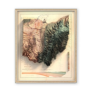 Carte géologique de l'Ohio (1920) - décoration murale - topographie - impression d'art - cadeau unique