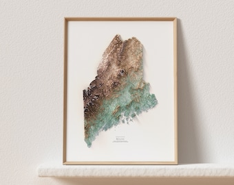 Maine - Shaded Relief Map 08 - Map print