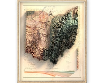 Carte géologique de l'Ohio (1920) - décoration murale - topographie - impression d'art - cadeau unique
