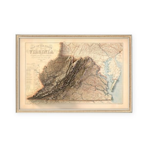 Virginia State Map - Vintage Home Decor - Topography - Art Print - Unique Gift