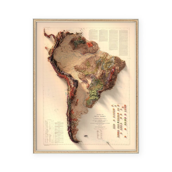 Südamerika - Geologische Karte - Vintage Landkarte Print