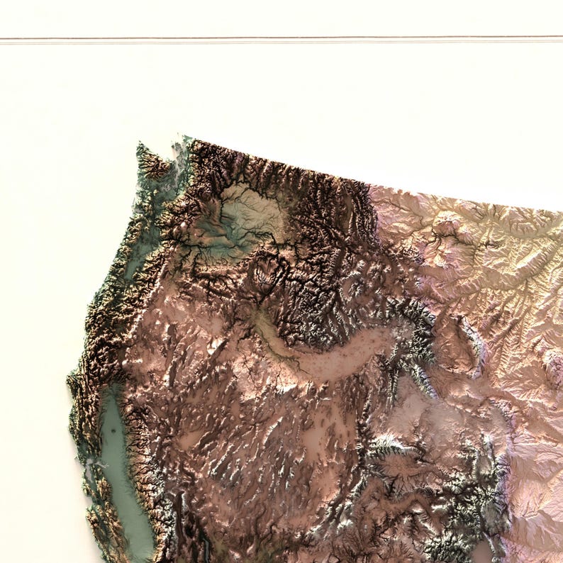 Zoom in image map of the United States. Detailed topography of California and Washington States region.