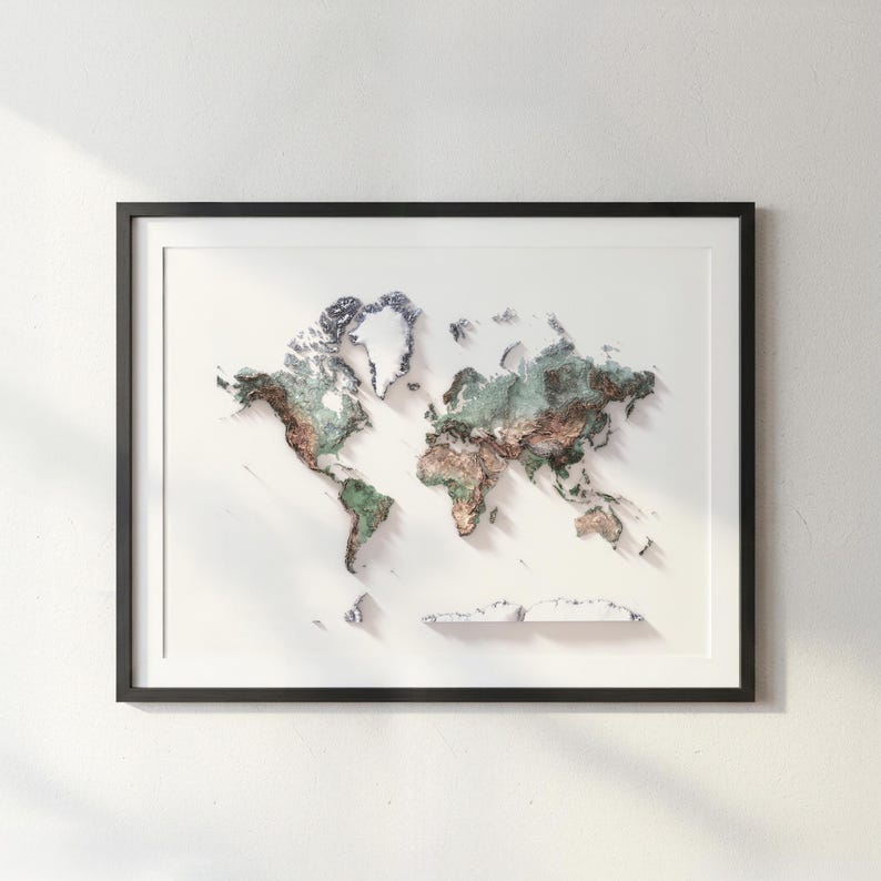 Mapa topográfico natural detallado del mundo, póster para pared, decoración de viajes imagen 3