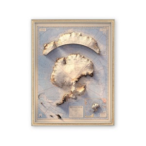 Antarktis Map - Vintage Art Print - Topographie - Geschenk - Einzigartiges Geschenk