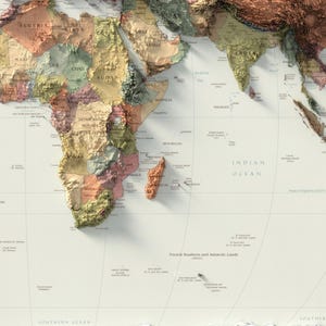 Mapa Político Mundial: Impressão Topográfica de Elevação, Arte de Parede em Relevo, Decoração de Escritório imagem 7
