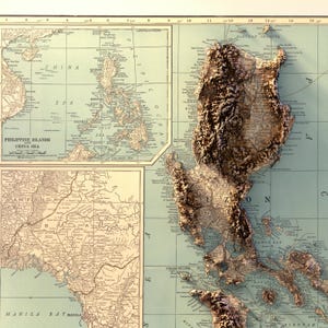 Vintage Map of the Philippines 1924: Detailed Topographic Relief Print, Vintage Style Wall Poster image 8