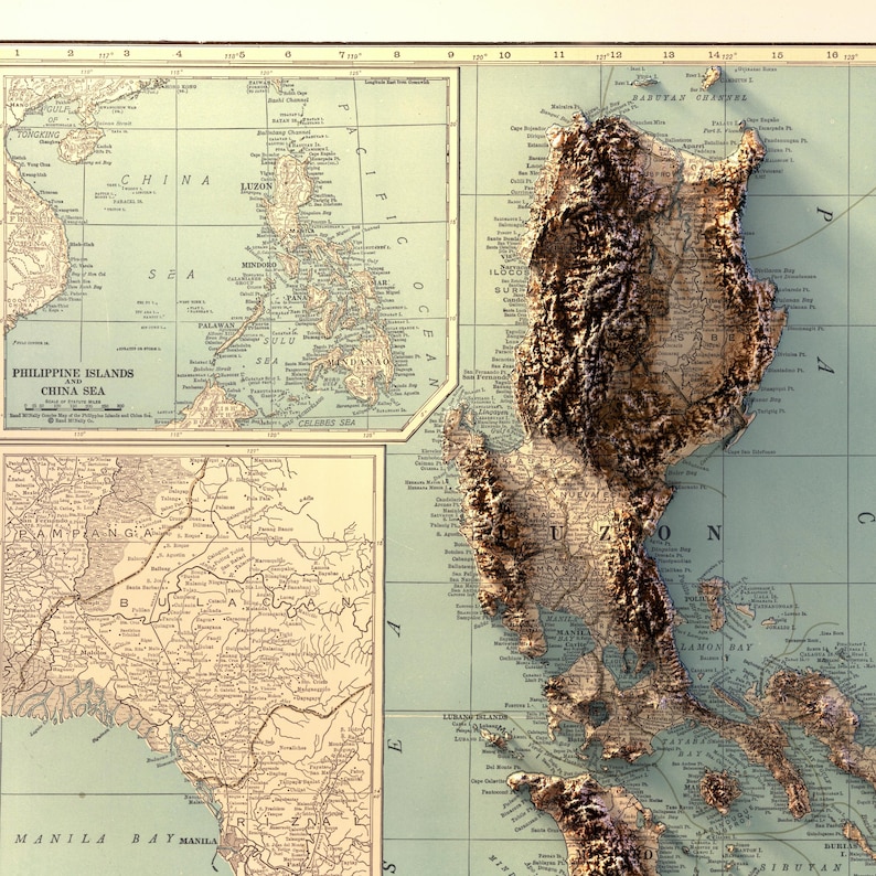 Vintage Map of the Philippines 1924: Detailed Topographic Relief Print, Vintage Style Wall Poster image 8