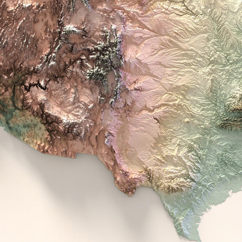 Detailed topography of United States, Texaas. showing amazing details and the colors ot the Texas region. Zoom in image of the map.