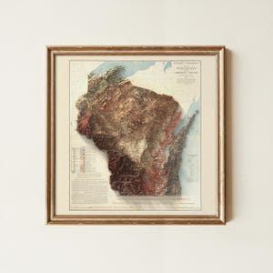 Mapa geológico de Wisconsin de 1911: relieve topográfico, lámina artística de estilo vintage, elegante decoración de pared. imagen 6
