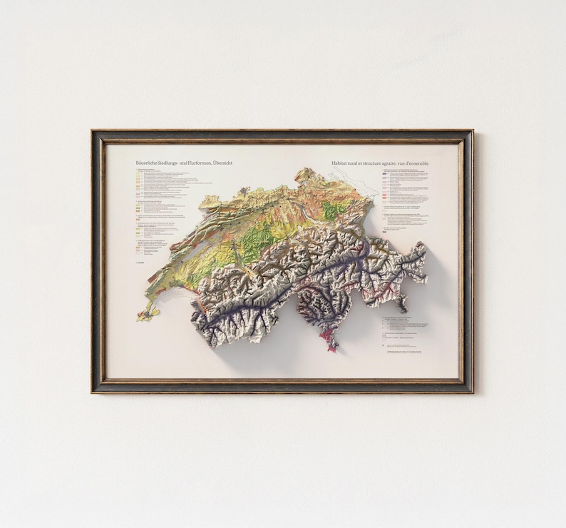 Switzerland Map: Vintage Relief Map Print 1975, Rural and Agricultural Poster image 1