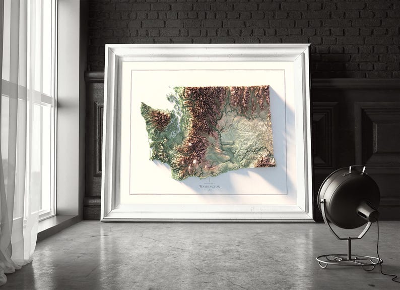Washington State Map decor for office or your space, a unique gift idea.