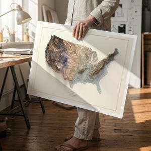Mapa topográfico dos EUA para impressão: Arte de parede topográfica dos Estados Unidos, pôster geográfico decorativo detalhado. imagem 5