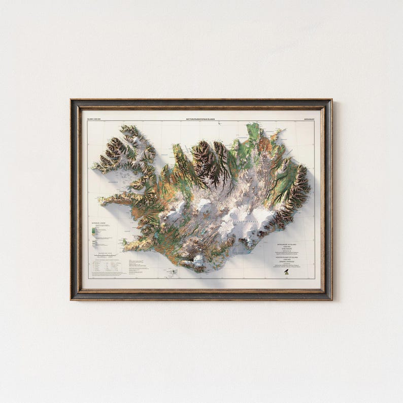 Iceland Topographic Map: Vintage Style Vegetation Wall Art Print image 1