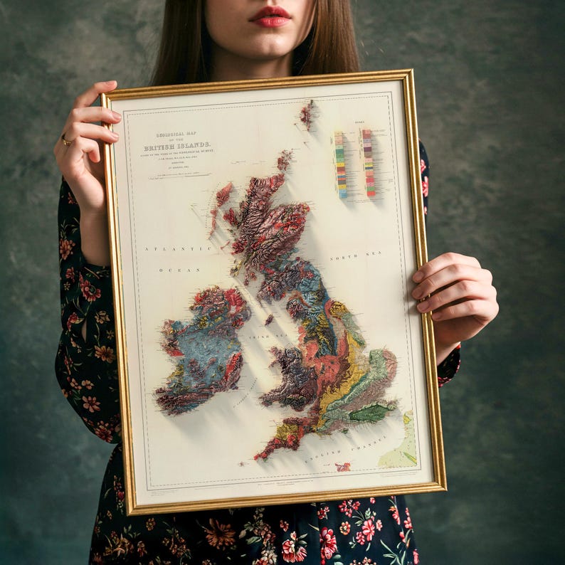 British Islands Topographic Map Art Print: Geological Wall Decor image 1