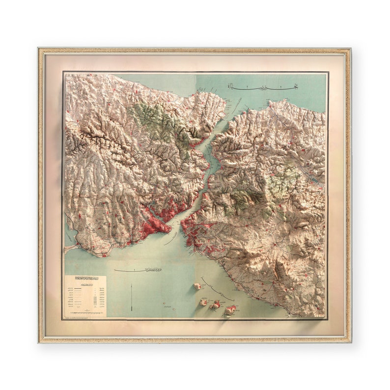 A vintage map of Istanbul rendered with elevation data.