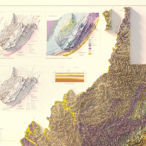 Geologisk karta över West Virginia från 1968: Vintage topografiskt relieftryck bild 9