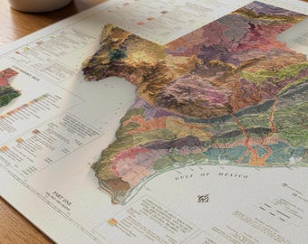 Mapa antiguo de Texas: Mapa de suelos de 1973, lámina decorativa para pared
