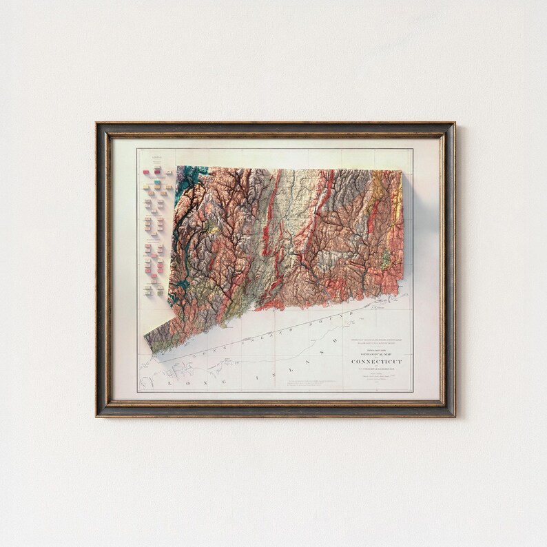 Connecticut Map Art Print: Vintage Wall Decor, Topographic Art Design image 2