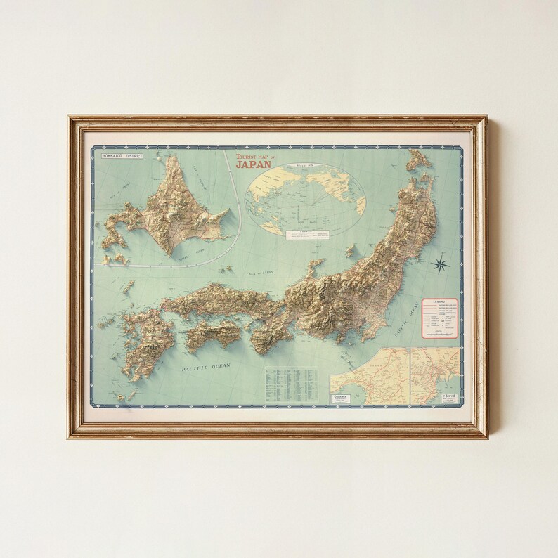 Vintage Japan Travel Map 1949: Mid-century Cartography Art Print - Etsy