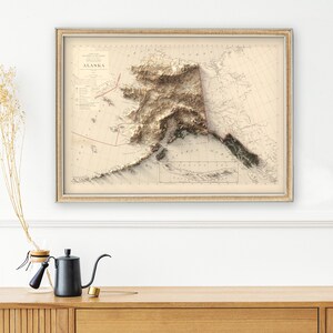 alaska framed wall decor map, alaska geographical map, alaska poster print perfect for map lovers,