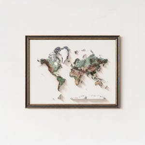 Mapa topográfico natural detallado del mundo, póster para pared, decoración de viajes imagen 2