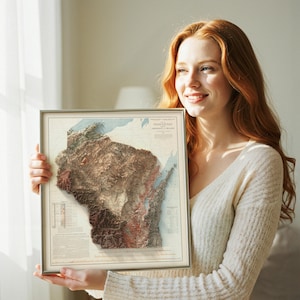 Wisconsin Geologische Karte Druck - 1911 Übersicht neu gestaltet - 3D-Topographie im Vintage-Stil - Elegante Wandkunst Dekor