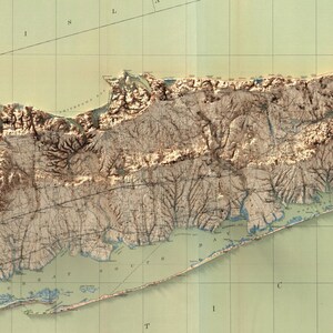 Close-up of the 1913 Long Island Topographic Map, showcasing intricate vintage details, elevation lines, and premium print quality on archival paper.