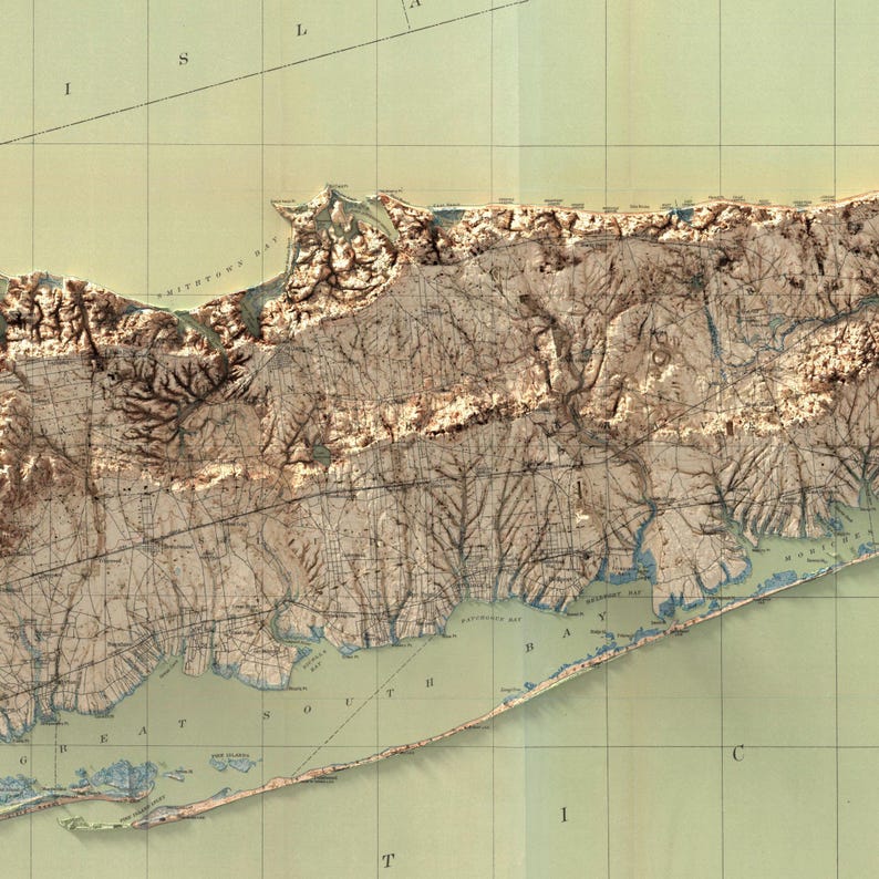 Close-up of the 1913 Long Island Topographic Map, showcasing intricate vintage details, elevation lines, and premium print quality on archival paper.