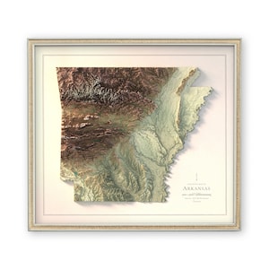 Arkansas 01 - gearceerde reliëfkaart - muurdecoratie - topografie - kunstafdruk - uniek cadeau