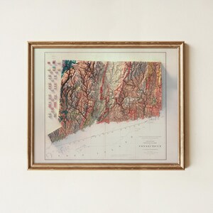 Connecticut Map Art Print: Vintage Wall Decor, Topographic Art Design image 1