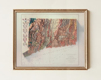 Connecticut Map Art Print: Vintage Wall Decor, Topographic Art Design