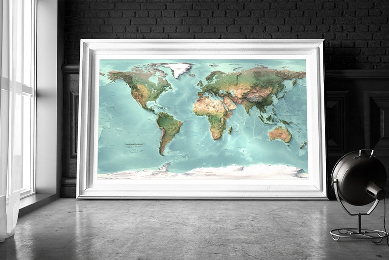 The World Map Detailed Countries and Political Boundaries Wall Map Etsy