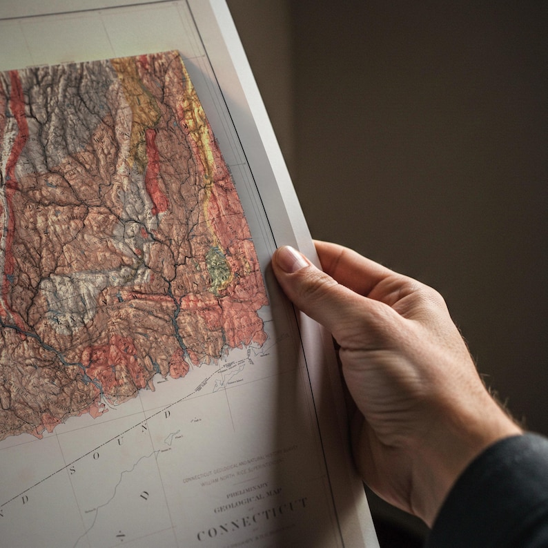 Connecticut Map Art Print: Vintage Wall Decor, Topographic Art Design image 4