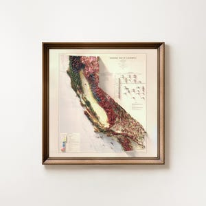 Vintage California Geological Map, Topographic Wall Art Print, Historic Map Decor image 1