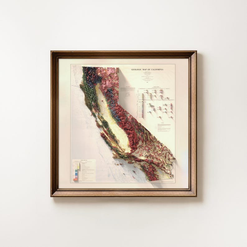 Vintage California Geological Map, Topographic Wall Art Print, Historic Map Decor image 1