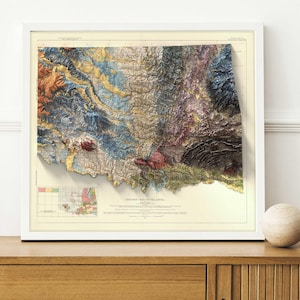 Oklahoma Geological Map Art Print: Vintage Topographic Terrain image 3