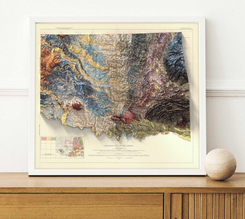 Oklahoma Geological Map Art Print: Vintage Topographic Terrain image 3