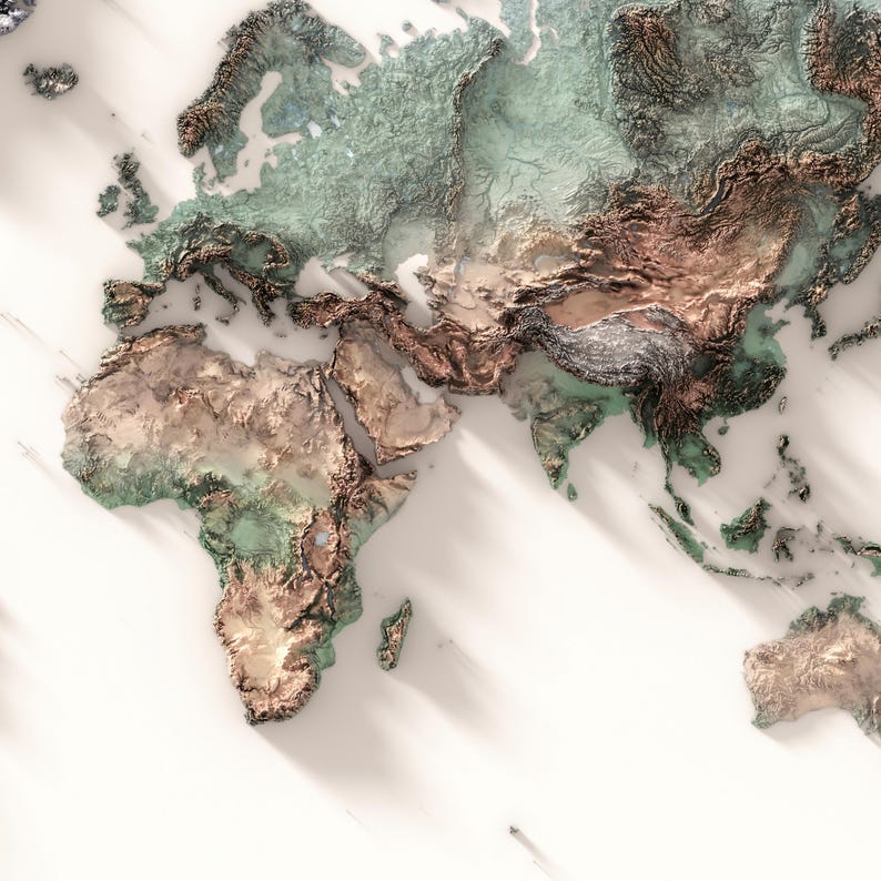 Mapa topográfico natural detallado del mundo, póster para pared, decoración de viajes imagen 9