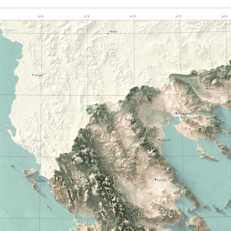 Greece Topographic Map Print, Shaded Relief Aegean Islands Wall Art Poster image 11