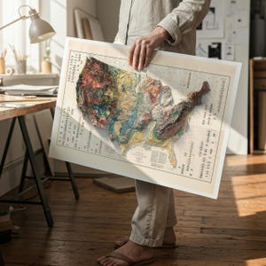 Mapa geológico antiguo de Estados Unidos: relieve sombreado, arte mural de estilo antiguo. imagen 5